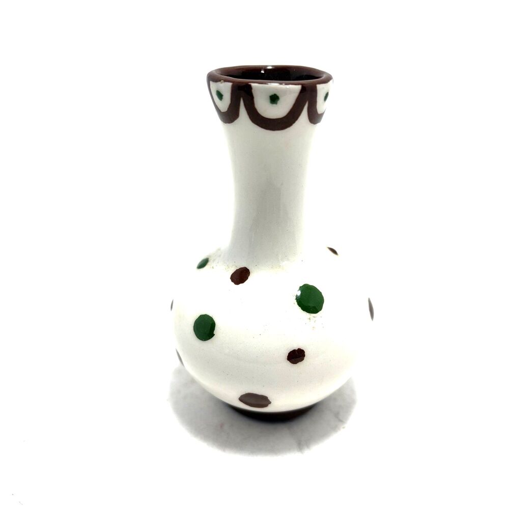 Vintage Miniature Vase Bulgarian Troyan Folk Art Pottery Drip Glaze Handmade 2"